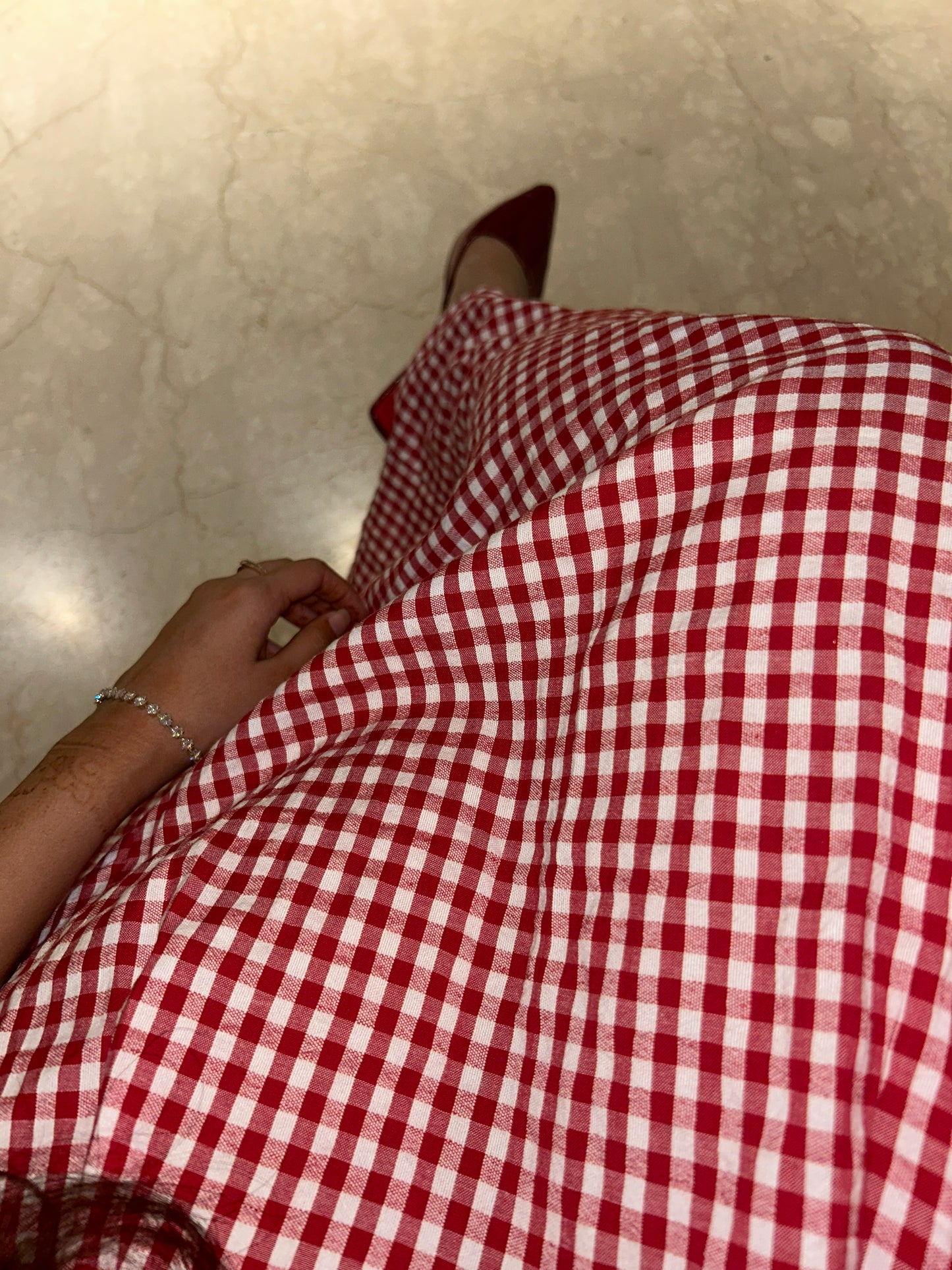 Crimson Gingham Halter Dress