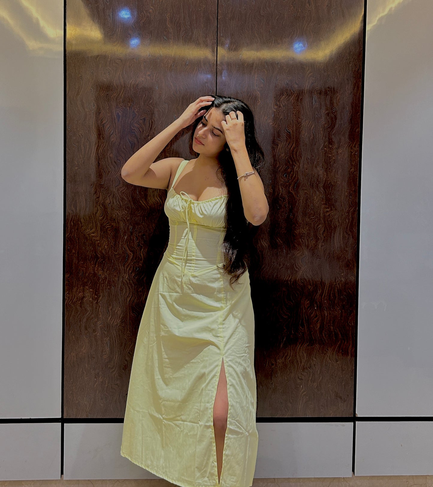 Aurora Corset Slit Yellow Dress