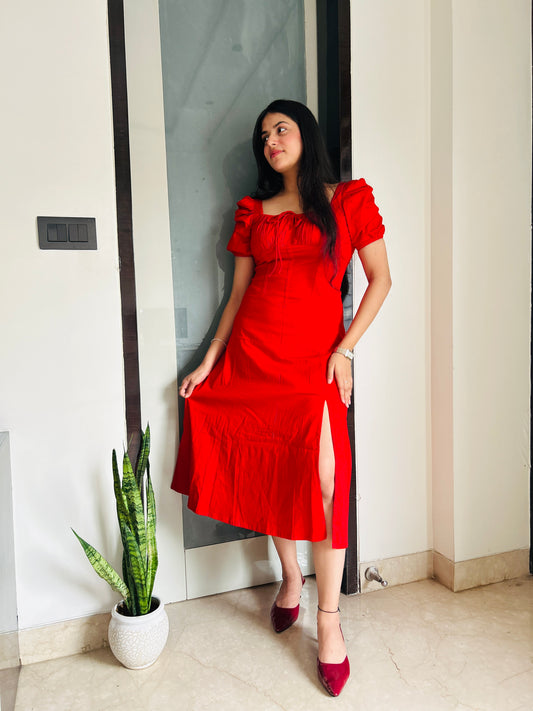 Red Corset Slit Dress
