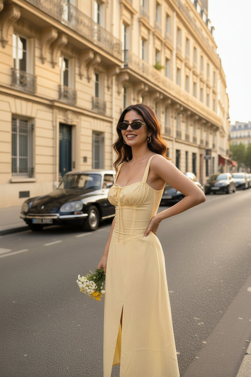 Aurora Corset Slit Yellow Dress