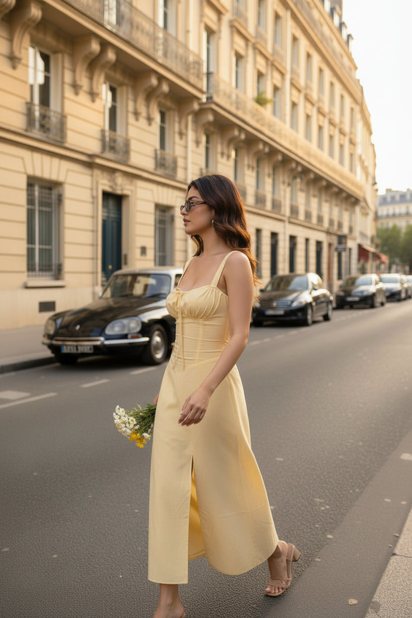 Aurora Corset Slit Yellow Dress