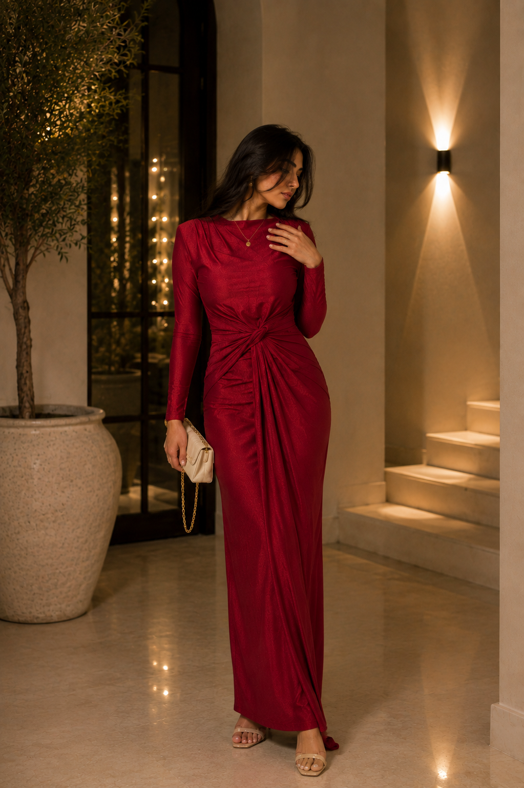 Wine Knot Flow Gown