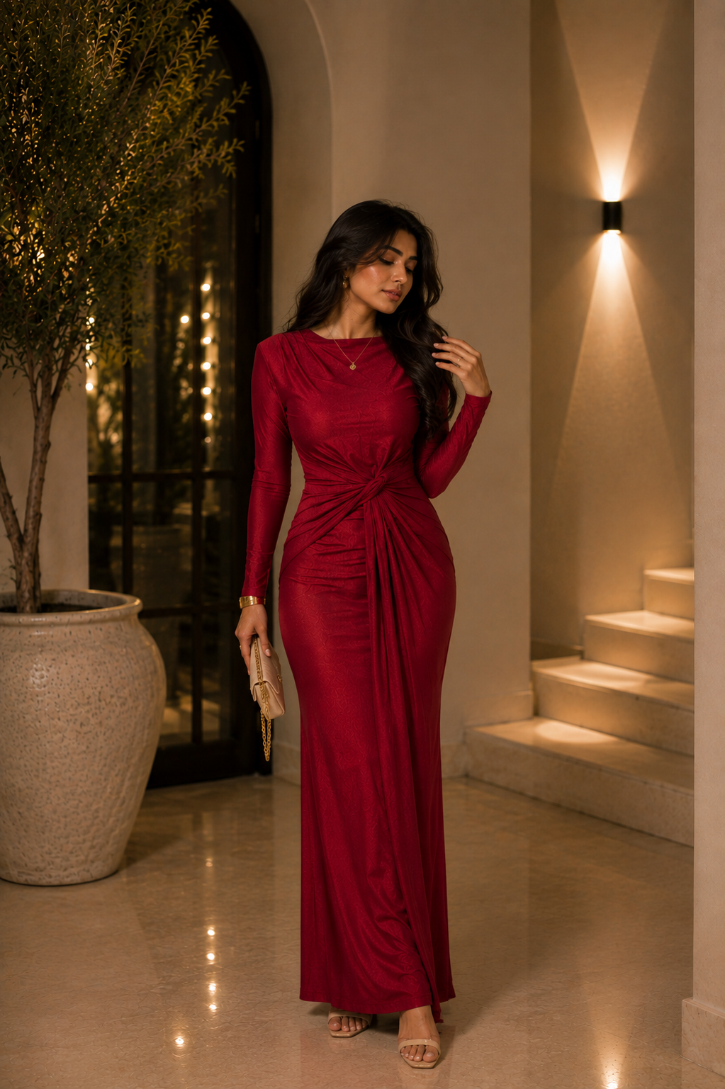 Wine Knot Flow Gown