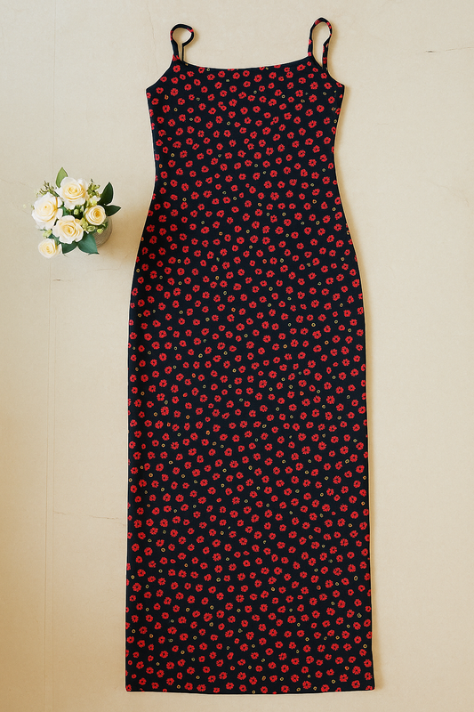 Black Floral Spaghetti Dress