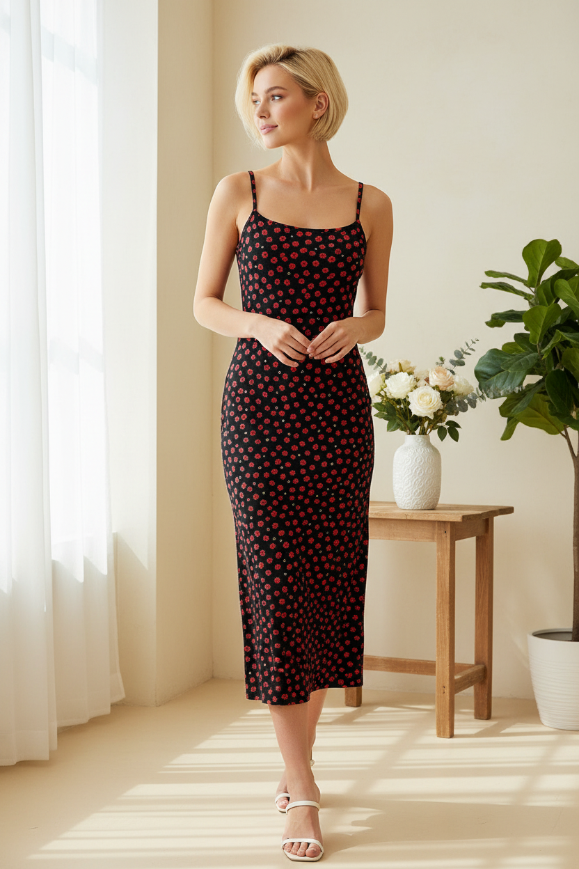 Black Floral Spaghetti Dress
