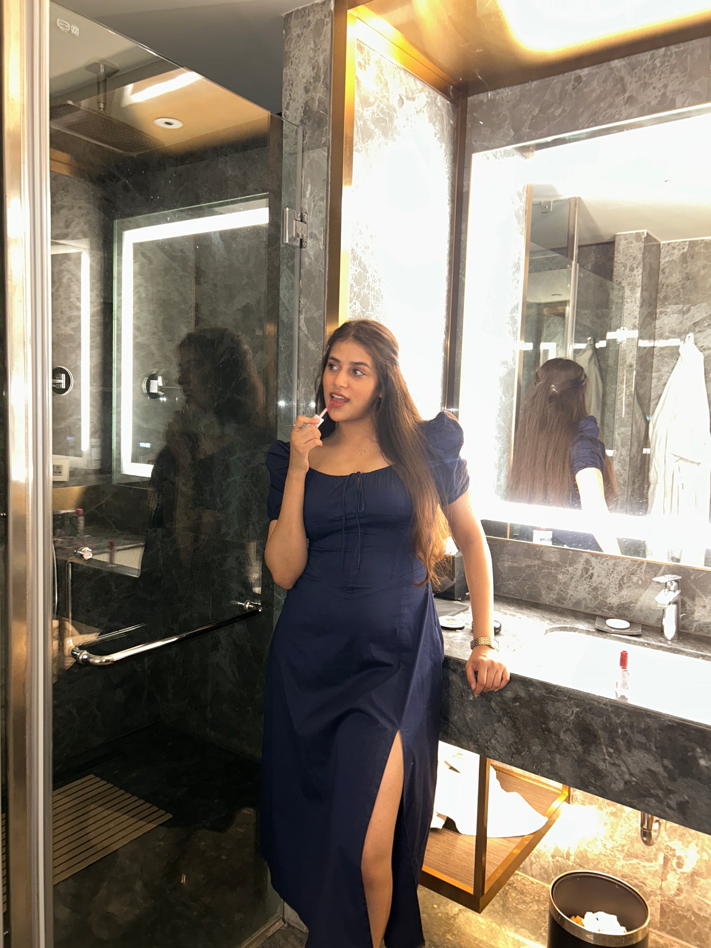 Navy Corset Slit Dress
