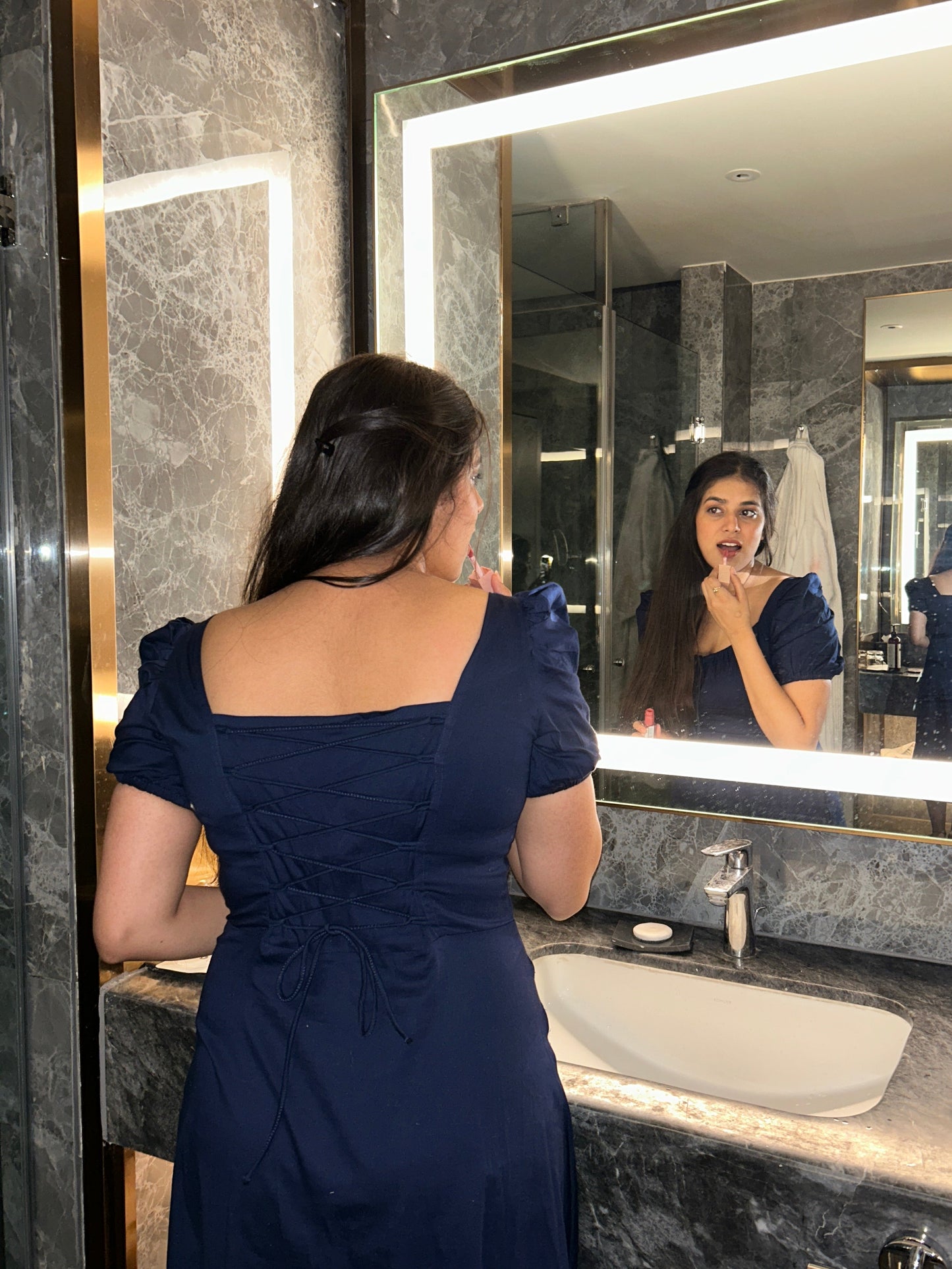 Navy Corset Slit Dress