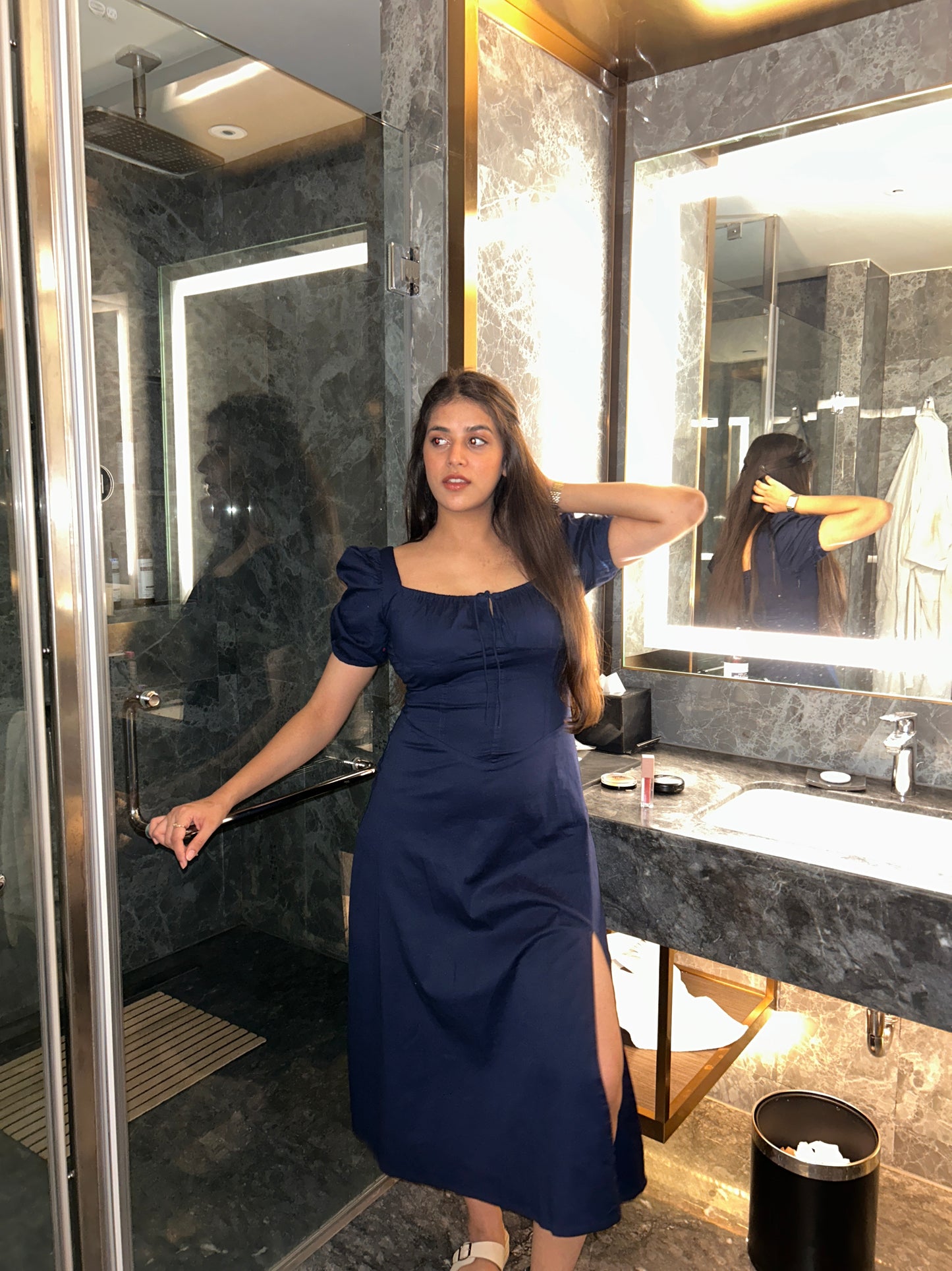 Navy Corset Slit Dress