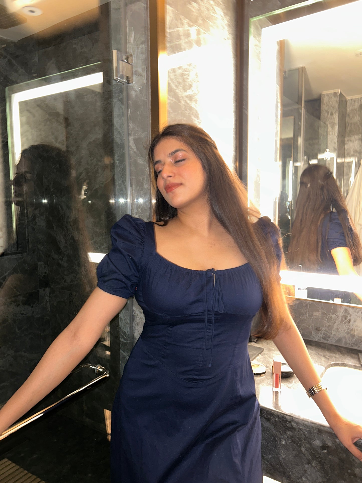 Navy Corset Slit Dress