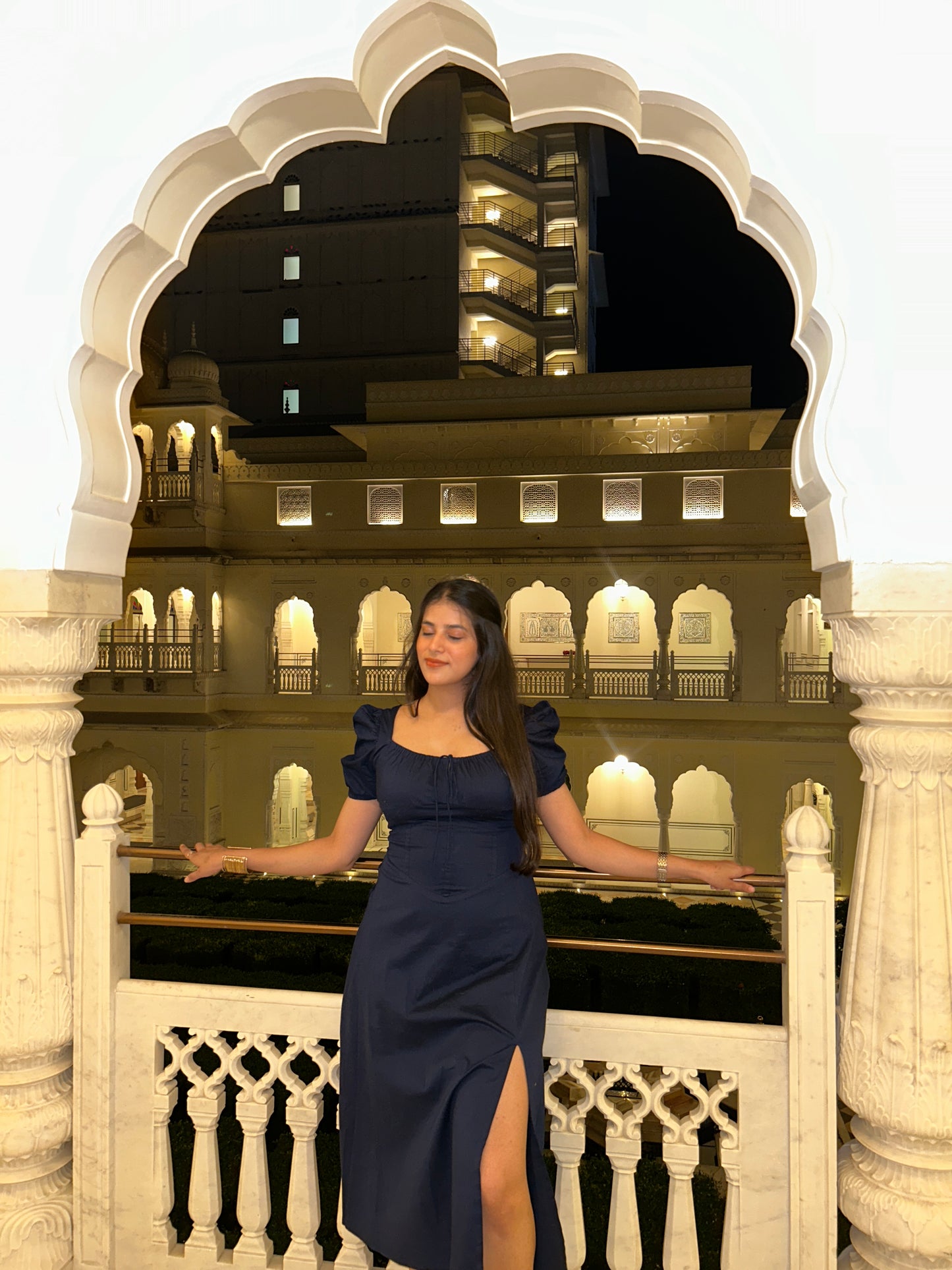 Navy Corset Slit Dress
