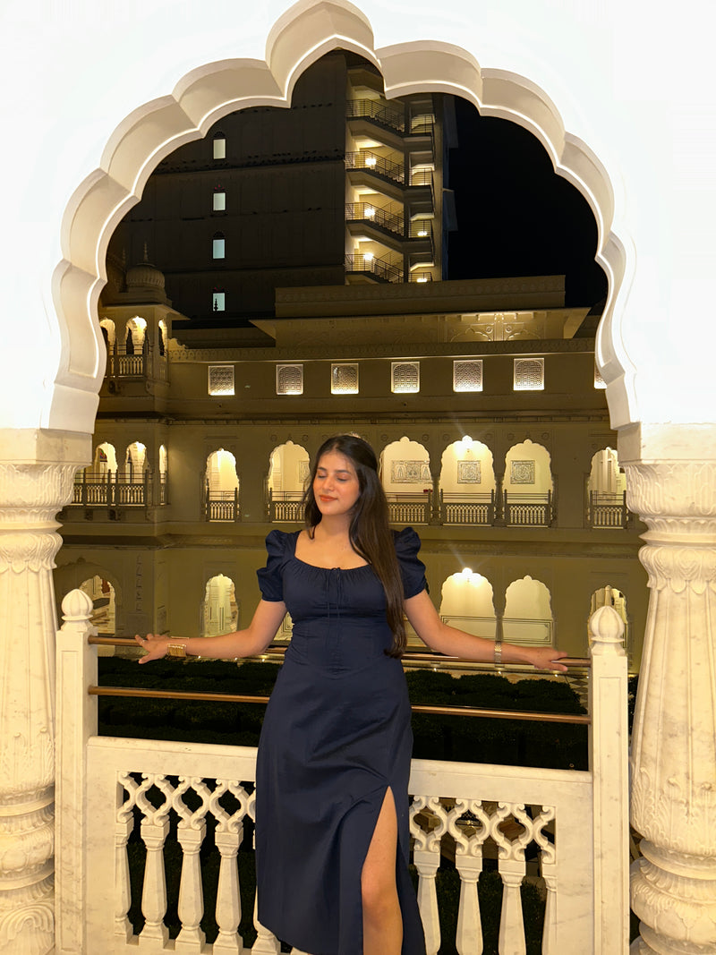 Navy Corset Slit Dress