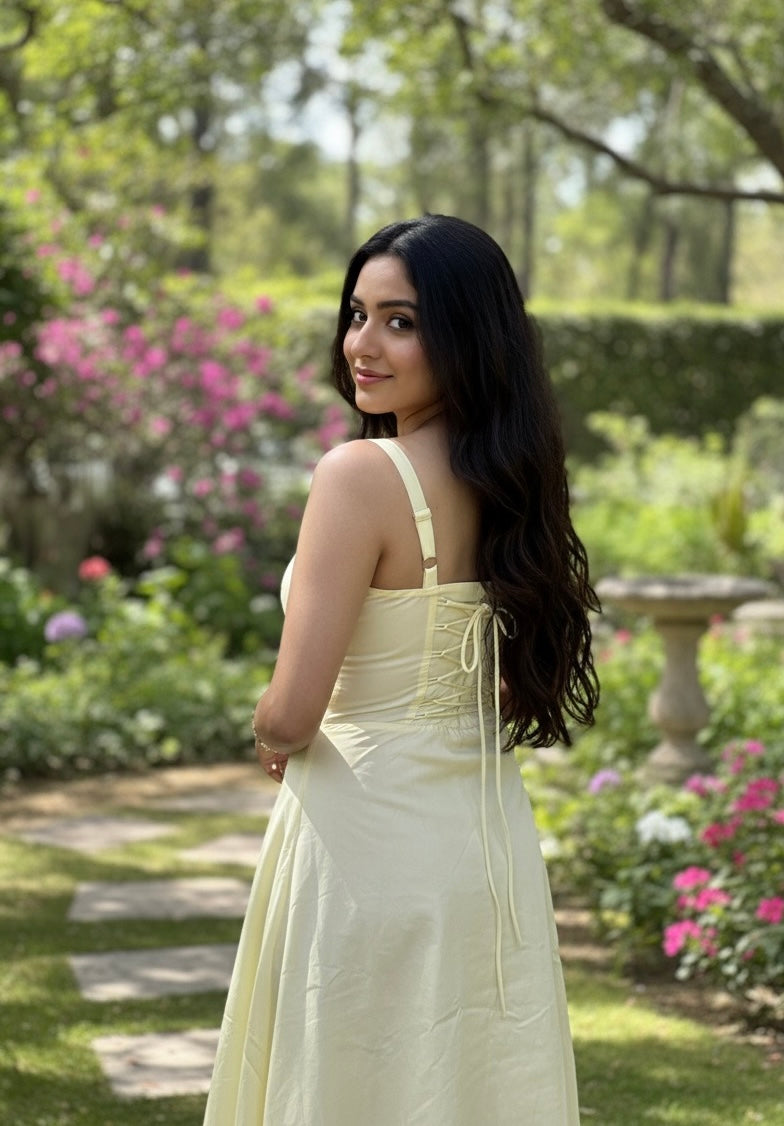 Aurora Corset Slit Yellow Dress