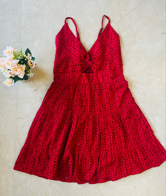 Riwa Red Chikan Dress