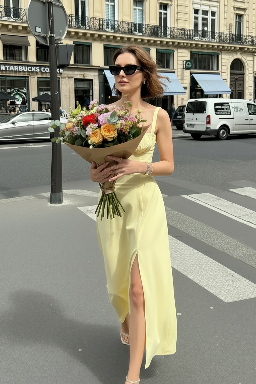 Aurora Corset Slit Yellow Dress